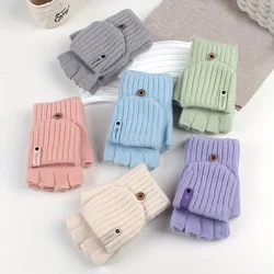 Women's Winter Fingerless Plush Mittens Soft Gloves Fashion Girls Solid color Knit Foldable Warm Outdoor Casual Wear Gloves