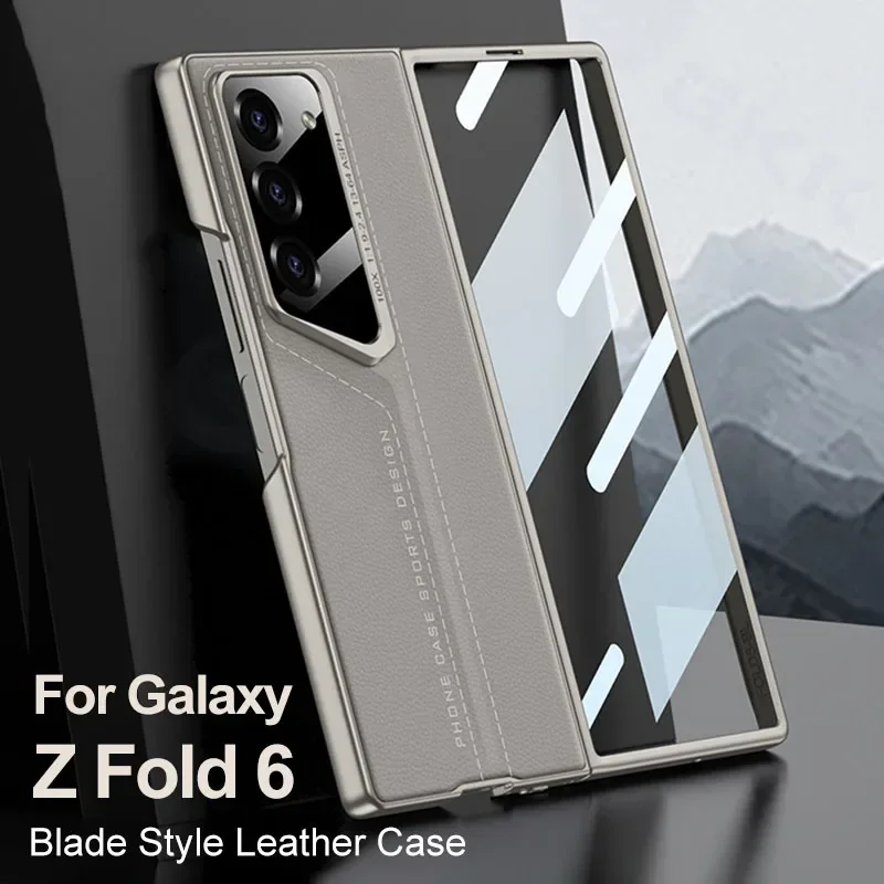 

RICKE Original Case for Samsung Galaxy Z Fold 6 Leather Blade Style Case Outer Screen Glass Hard Frame Cover for Galaxy Z Fold 6