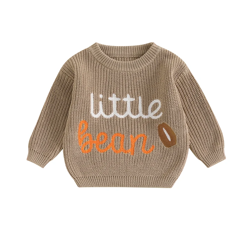 

Toddler Girls Boys Sweater Clothes Letter Bean Embroidery Crew Neck Long Sleeve Baby Pullovers Fall Tops