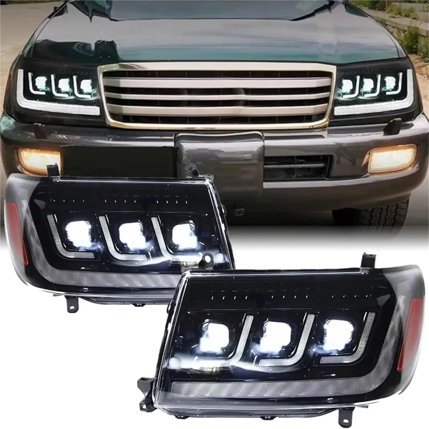 

Headlights Compatible With Toyota Land Cruiser LC100 1998-2007 to lexus style LED Upgrade High Configure Projector Lens Accessor
