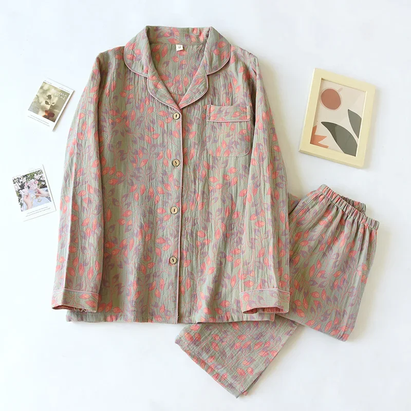 2026 Spring and Autumn New Women\'s Pajamas Long Sleeve Long Pants Two Piece Set 100% Cotton Large Casual Printing Homewear Set