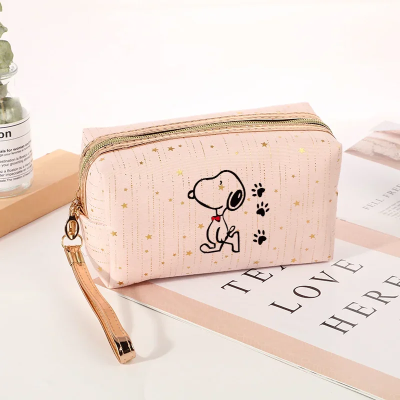 Bolsa de cosméticos Snoopy, bolsa de maquillaje impermeable de Color sólido, organizador de almacenamiento de artículos de tocador portátil de viaje, estuches de belleza para mujer