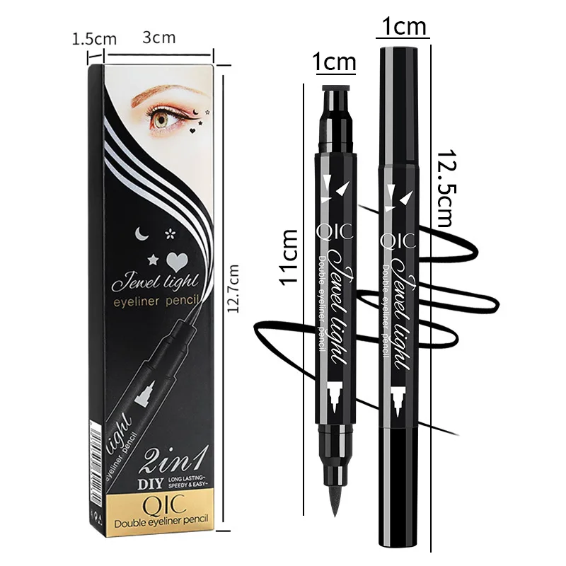 Double Head Triangle Star Heart Smile Liquid Eyeliner Pen Black Red Stamp Makeup Seal Eyeliner Pencil Waterproof Cosmetic