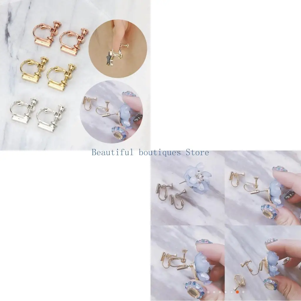 U4LF Clip On Earrings Converter Fashion Earring Clip Backs Earring Clamps in Gold Silver Rose for Non Pierced Ears Jewellery