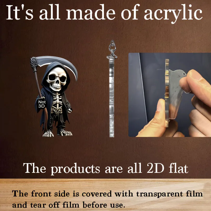 3 سلسلة مفاتيح Death Reaper، قلادة أكريليك مسطحة ثنائية الأبعاد، قلادة هاتف على الظهر، حقيبة ظهر وديكور منزلي للسيارة، سلسلة مفاتيح، مفتاح السيارة #6