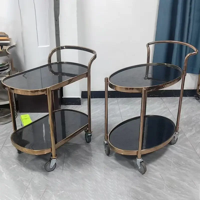 Wine Cart Double Cafe Hotel KTV Silent Cart Cake Refreshments Wine Stainless Steel European Dining Cart