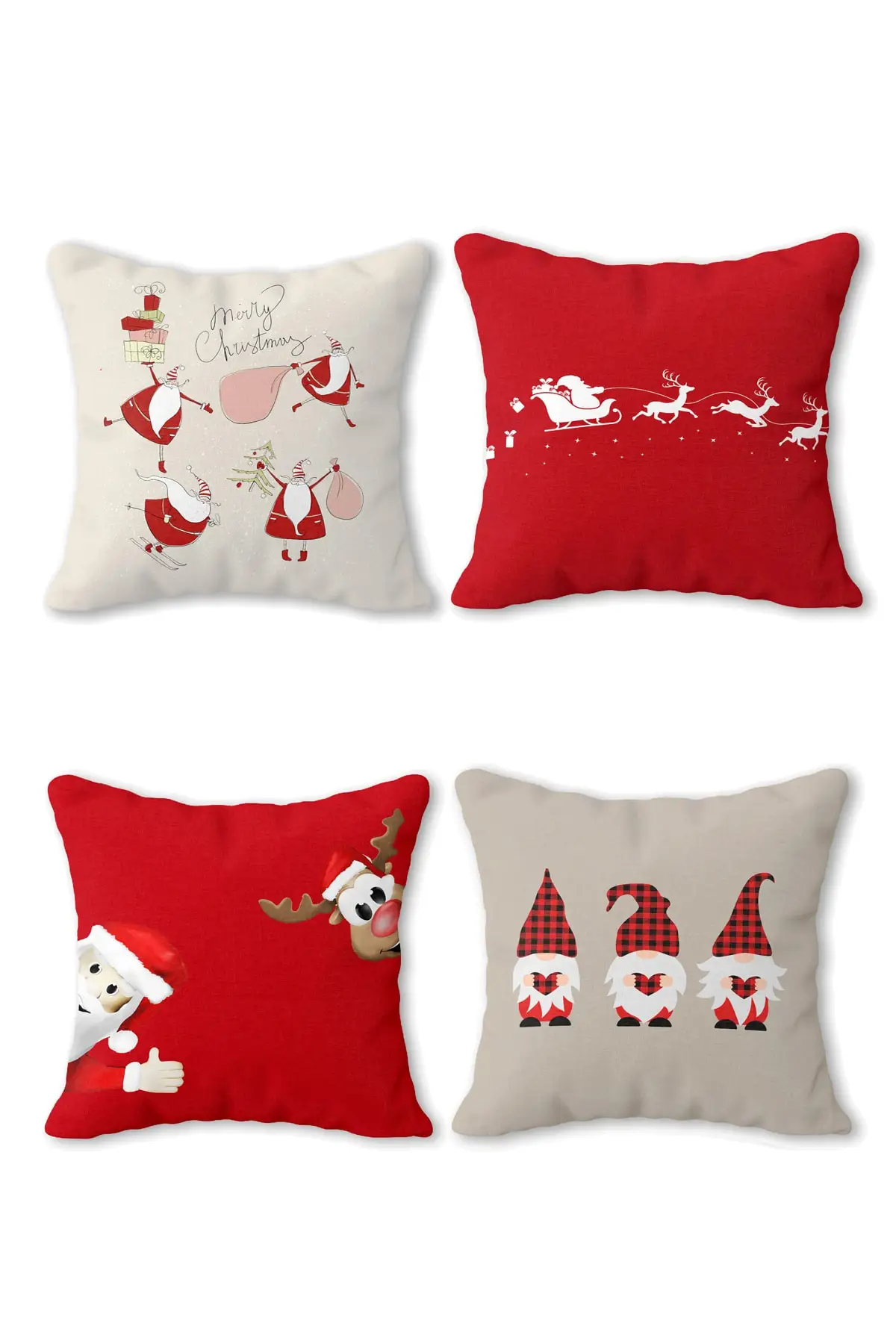 4 Pcs Christmas Pattern Red Beige Pillow Sets Welcome 2022 Home Decoration Happy New Year Christmas Gift Wall Decorations Pillow