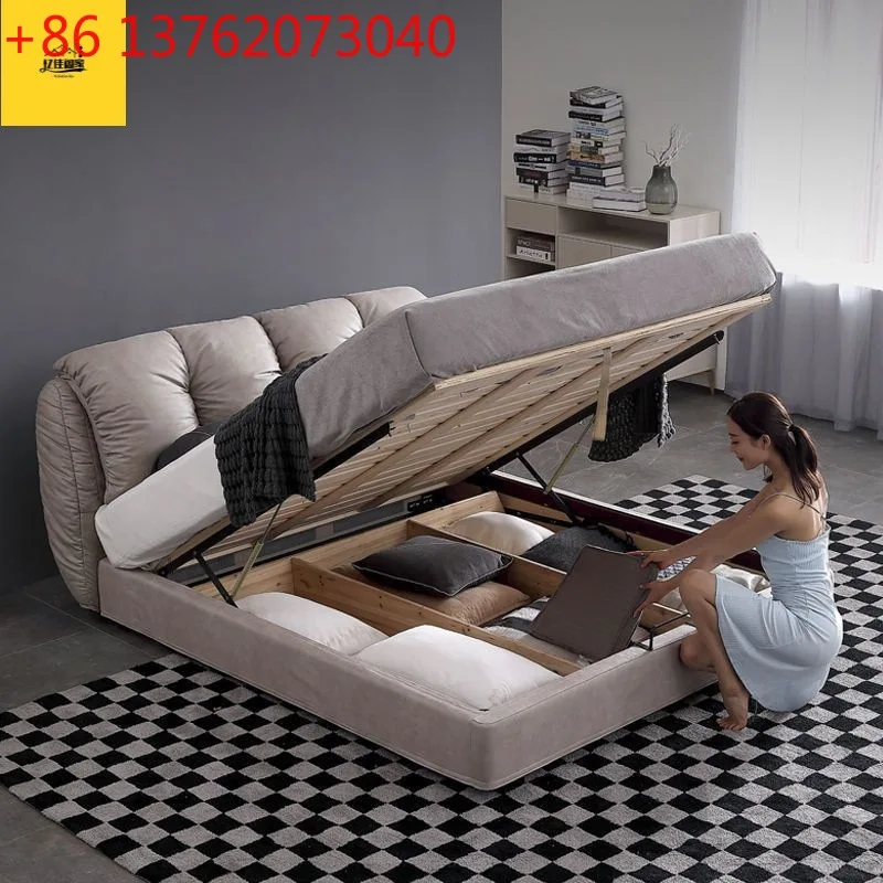 Nordic master bedroom fabric bed, simple modern soft bed