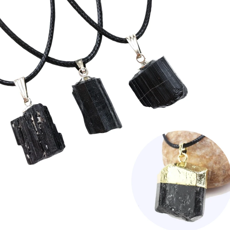 1PC Natural Crystal Black Tourmaline Raw Stone Unpolished Gem Pendant Necklace Quartz Jewelry for Man Gifts Home Decor Crystals