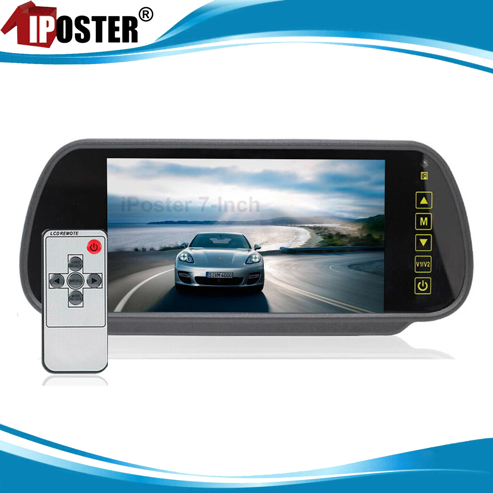 

iPoster 7 In Car LCD Mirror Monitor Vehicle Parking Screen 2 AV Input Auto Display Assistance Used for Rear View Backup Camera