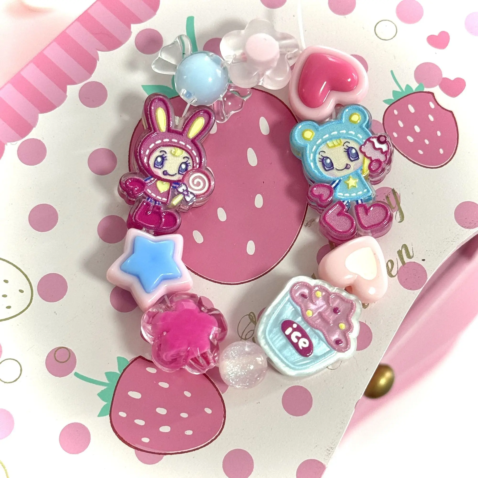 Pulsera de Hilo Hecha a Mano Original MP, Pulseras Elásticas con Diseño de Dibujos Animados, Accesorios Jojifuku Y2k para Chicas Dulces al Estilo Japonés