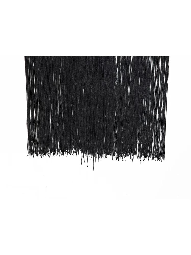 جديد إمرأة الرسن مهدب فستان شيك معلق الرقبة أكمام الجلباب مثير عارية الذراعين سليم صالح السيدات شرابة المخملية فساتين طويلة #6