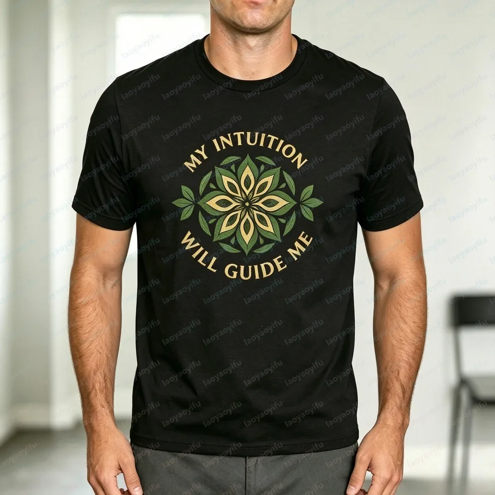 T-shirt unisexe tendance d'été à manches courtes, motif floral mandala rétro, texte positif, col rond, en coton, cadeau unique pour la pleine conscience