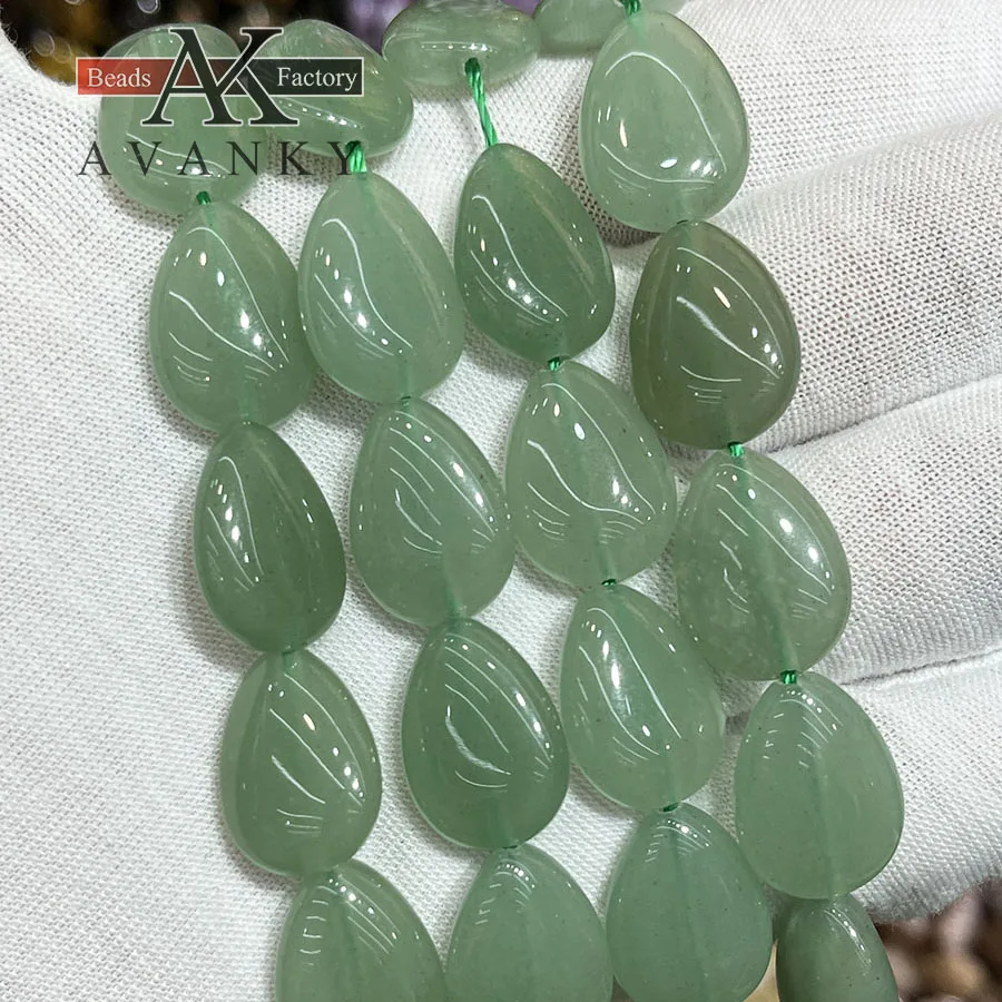 Natural Green Eastern Tombs Jade Water Droplet Melon Seeds Shape Loose Beads Jewelry Making DIY Necklace Bracelet Accessory 15''