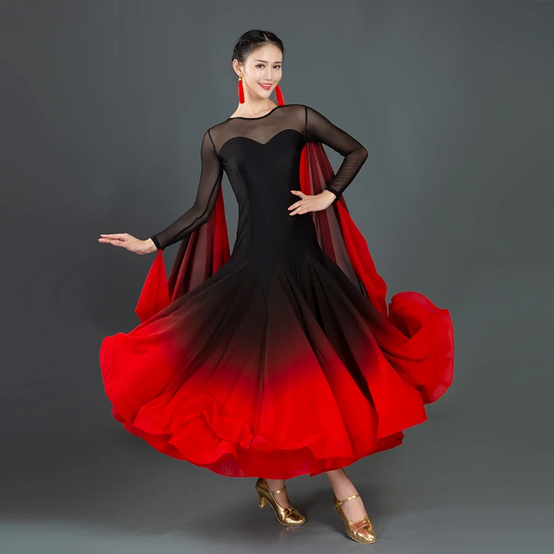 Nuevo vestido de baile moderno Sexy para mujer, vestidos de baile de salón estándar nacional, trajes de actuación de vals rojos de alto grado