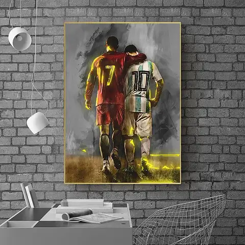 Football Poster Wall Decoration, Messi and Ronaldo Theme, Bedroom Living Room Bar Dining Room Decoration Poster