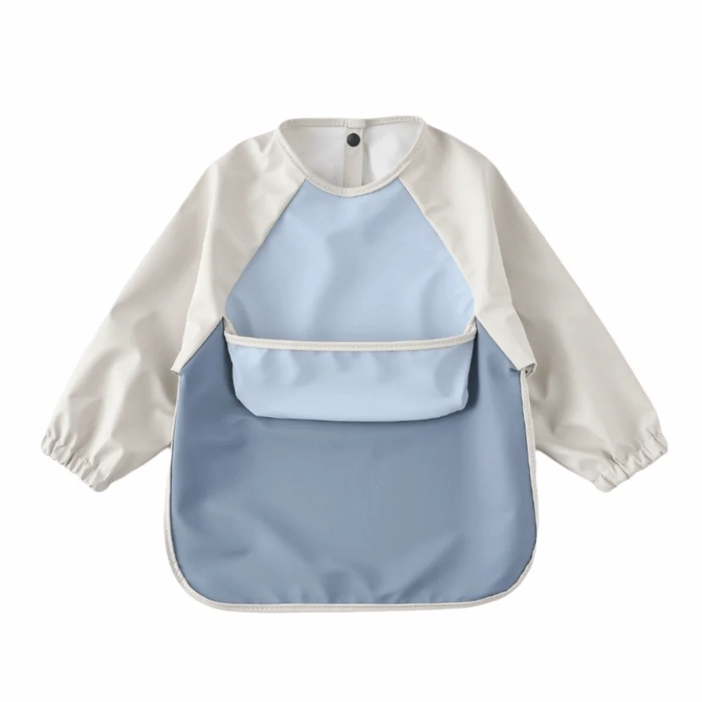 

Easy Clean Solid Color Baby Feeding Bib Waterproof Easy Clean Long Sleeve Bib Soft Long Sleeves Washable Burp Cloth Baby Stuff