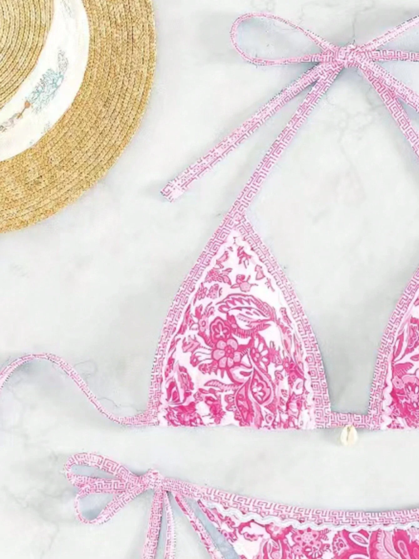 

Women Summer Beach Floral Print Halter Neck Bikini Set