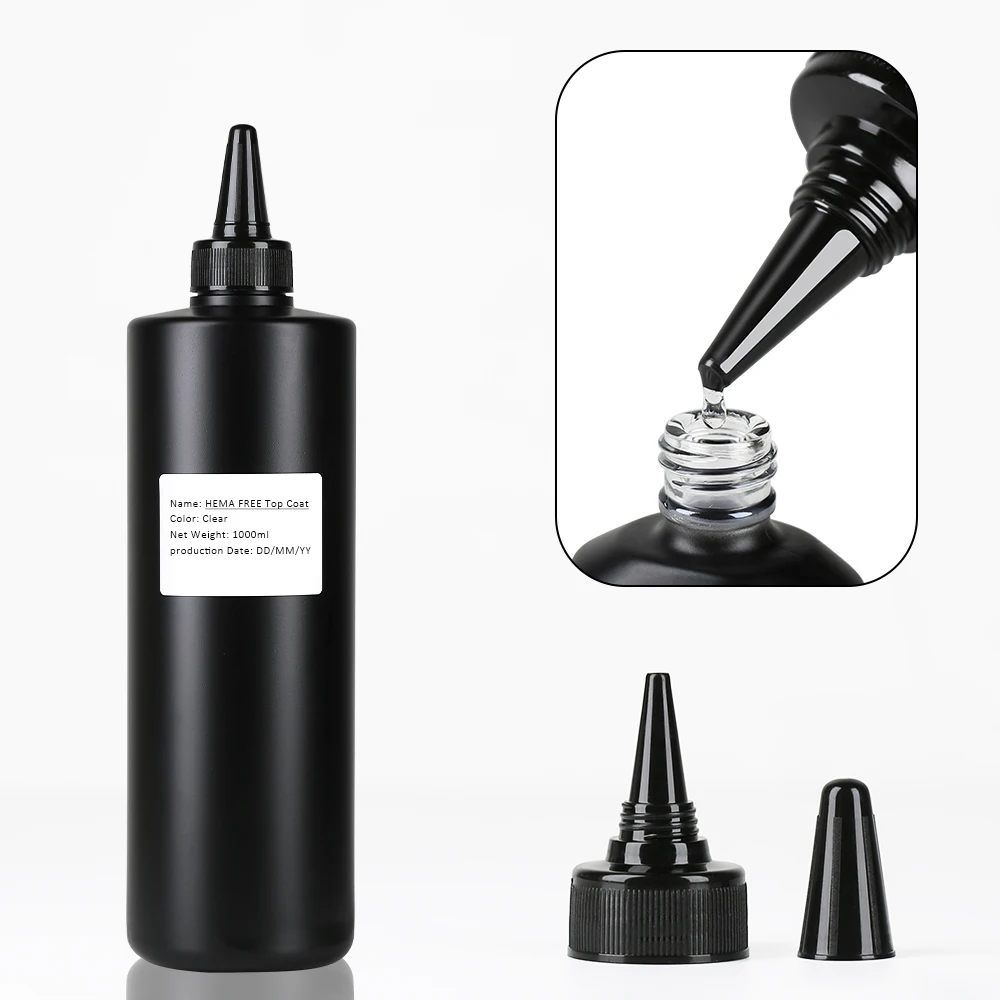 1000ML Super Shiny HEMA ฟรี Top Coat Base Coat เล็บเจลกึ่งถาวรไม่มีเช็ด UV GEL เคลือบเงา CLEAR Tempered TOP
