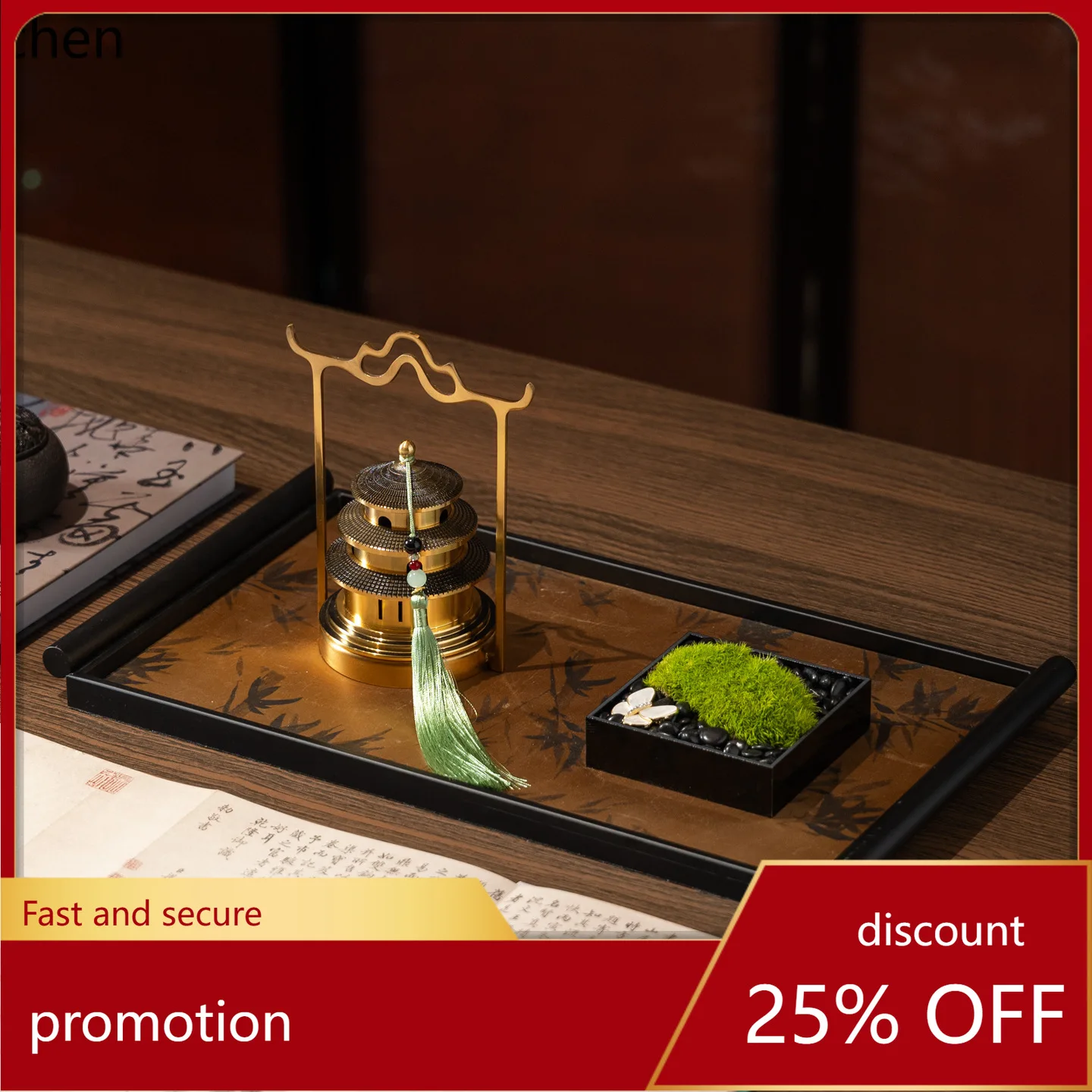 CZ High-End Tray Tea Set Decoration Set for Hotel Clubhouse Tea Room Study Office Tea Table Desktop Decoration