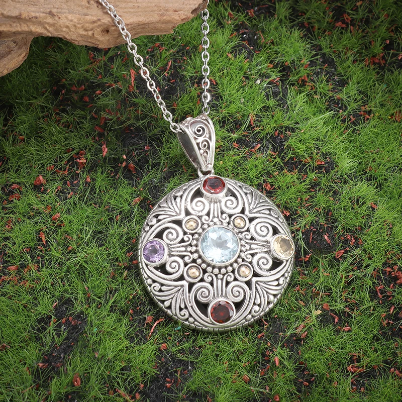 Retro Fashion Elegant Colorful Zircon Pendant Necklace Women Casual Party Jewelry Gift