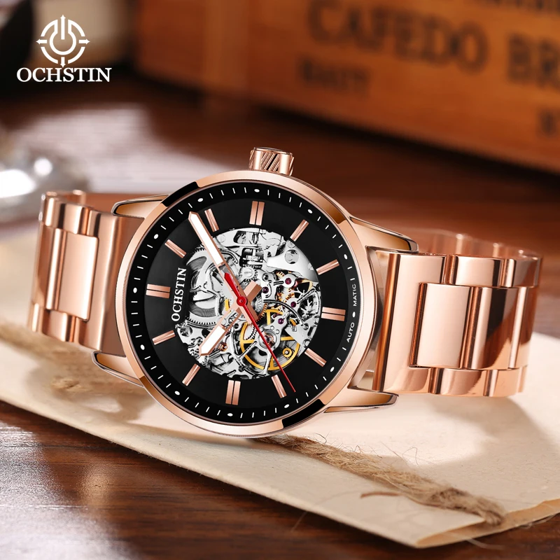 OCHSTIN Master Series Hollow Mechanical Watch Steel Strap Business Negotiation Multi-function Table Gifts For Lovers