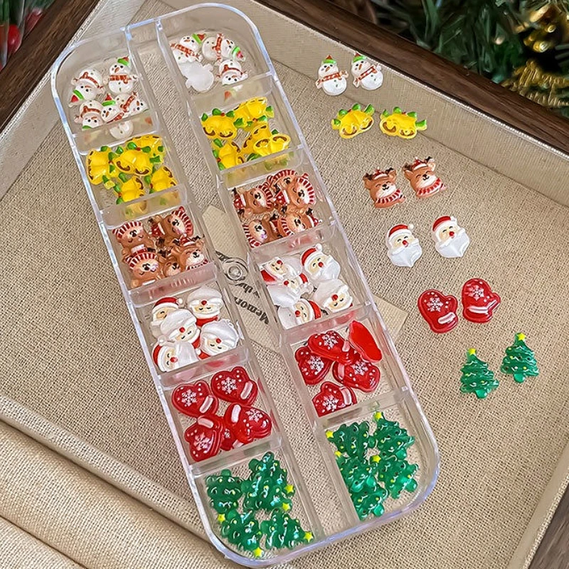 

Snowman Glove Christmas Tree Santa Claus Gingerbread Elk Bowknot Butterfly Pearl Snowflake Star Nail Art Accessories Decorations