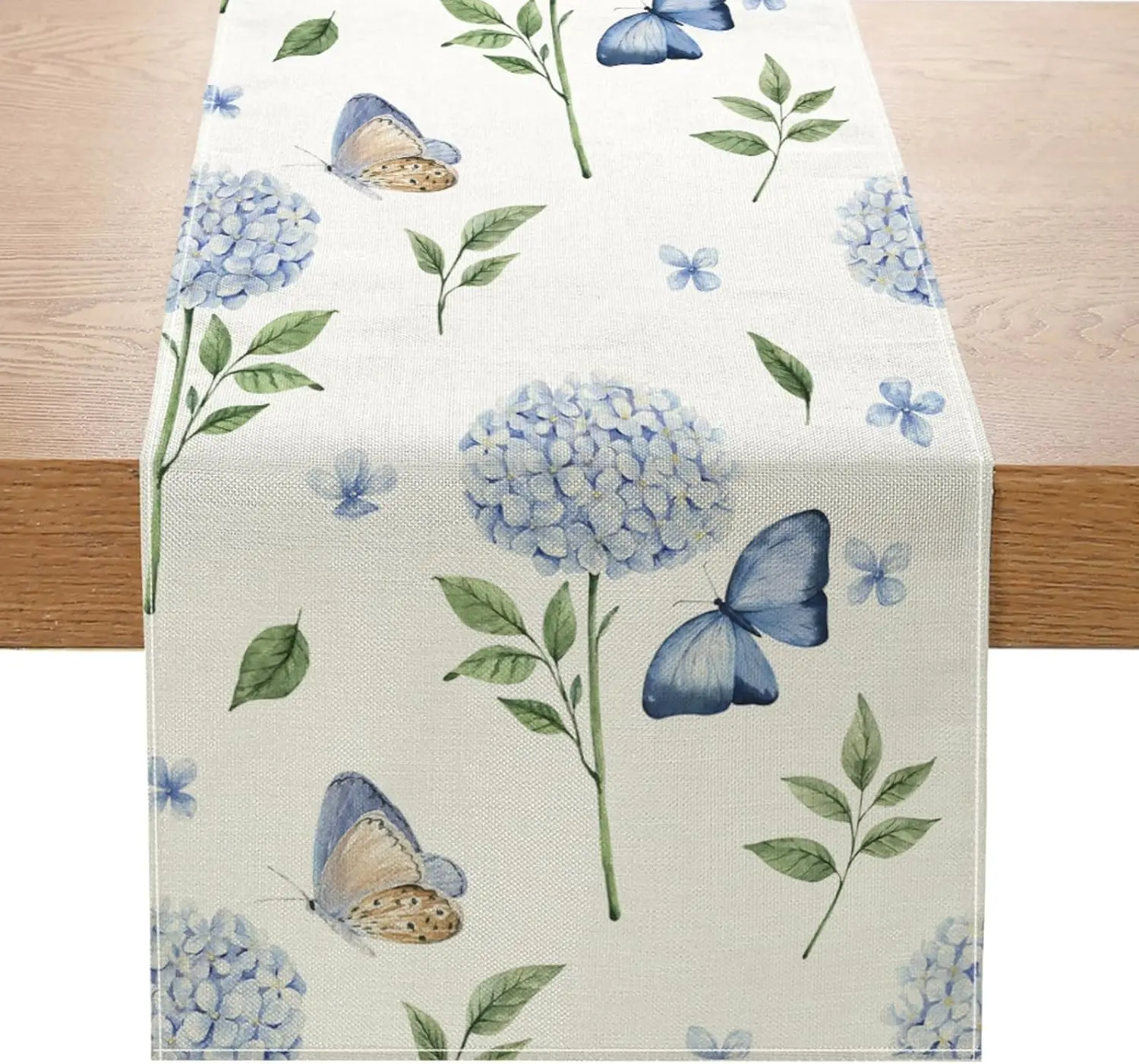 Hydrangea Butterfly Table Runner - 1PC Spring Summer Flowers Floral Indoor Outdoor Kitchen Dining Cover