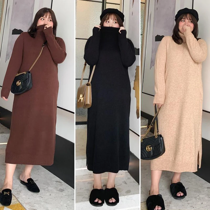 

Extra Large Size 300 Pou Lazy Sle Autumn Winter Loose plus Size Women's High Collar Knitted Knee-Length Dr Underwear ...