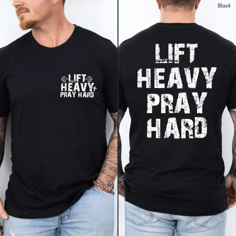 Lift Heavy Pray Hard Shirt and Boho Christian for Gym Lover High Quality Cotton Graphic Tshirts Casual Regular Short Sleeve