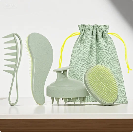 

Styling Comb Wheat Straw Four-piece Set Egg Comb Home Massage Comb Straight Hair Curly Hair Shampoo Brush Set
