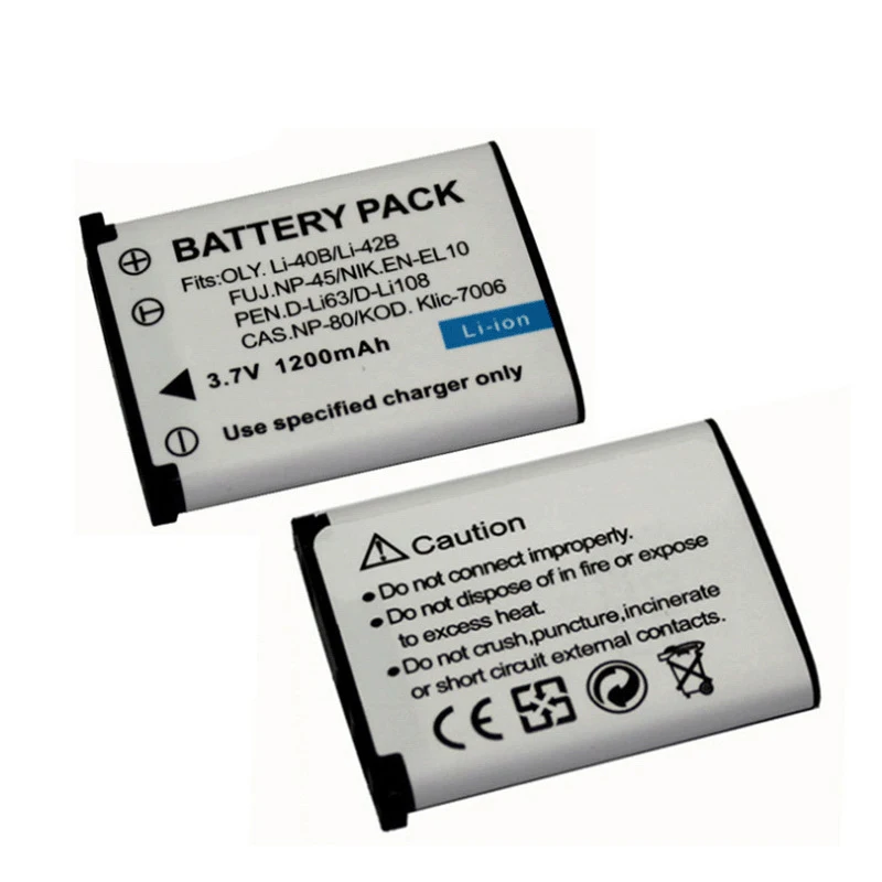 1200mAh EN-EL10 Li-42B Li-40B NP-45 D-Li63 D-Li108 NP-80 KLIC-7006 Camera Battery for Nikon/Olympus/Fujifilm/Pentax/Casio/Kodak