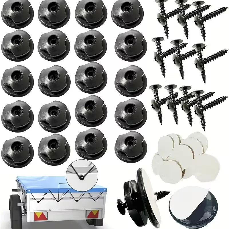 20pcs All-In-One Car Luggage Net Trailer Net Hook Car Trunk Bag Hook With Screws Waterproof Oil Cloth Button Car Accessories