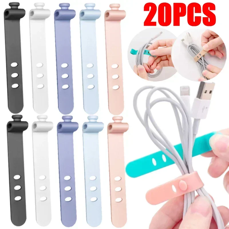 Portable Reusable Silicone Strap Cable Winder Tidy Organizer Desktop USB Data Cord Earphone Wire Line Wrap Tie Management Clips