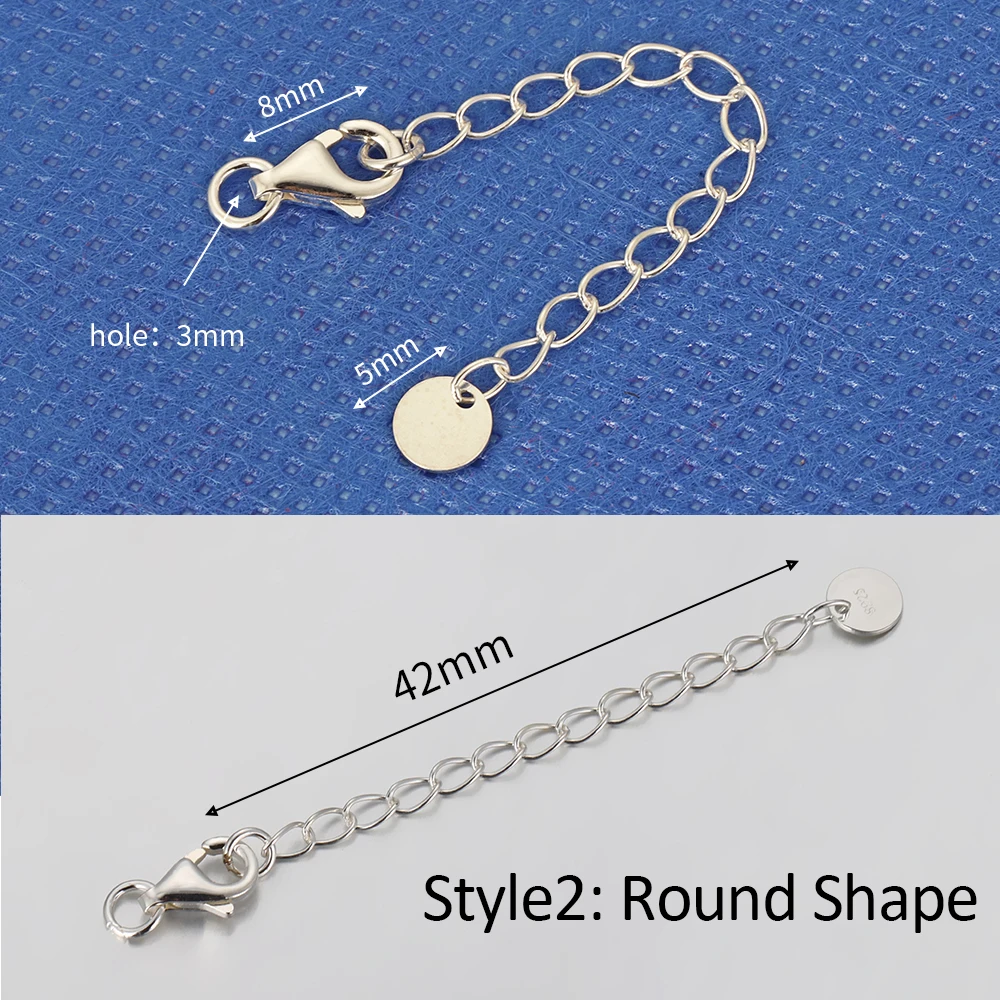 2pcs 925 Sterling Silver Extension Chains With Heart Round Tag Lobster Clasps for Necklace Bracelets DIY Jewelry Wholesale