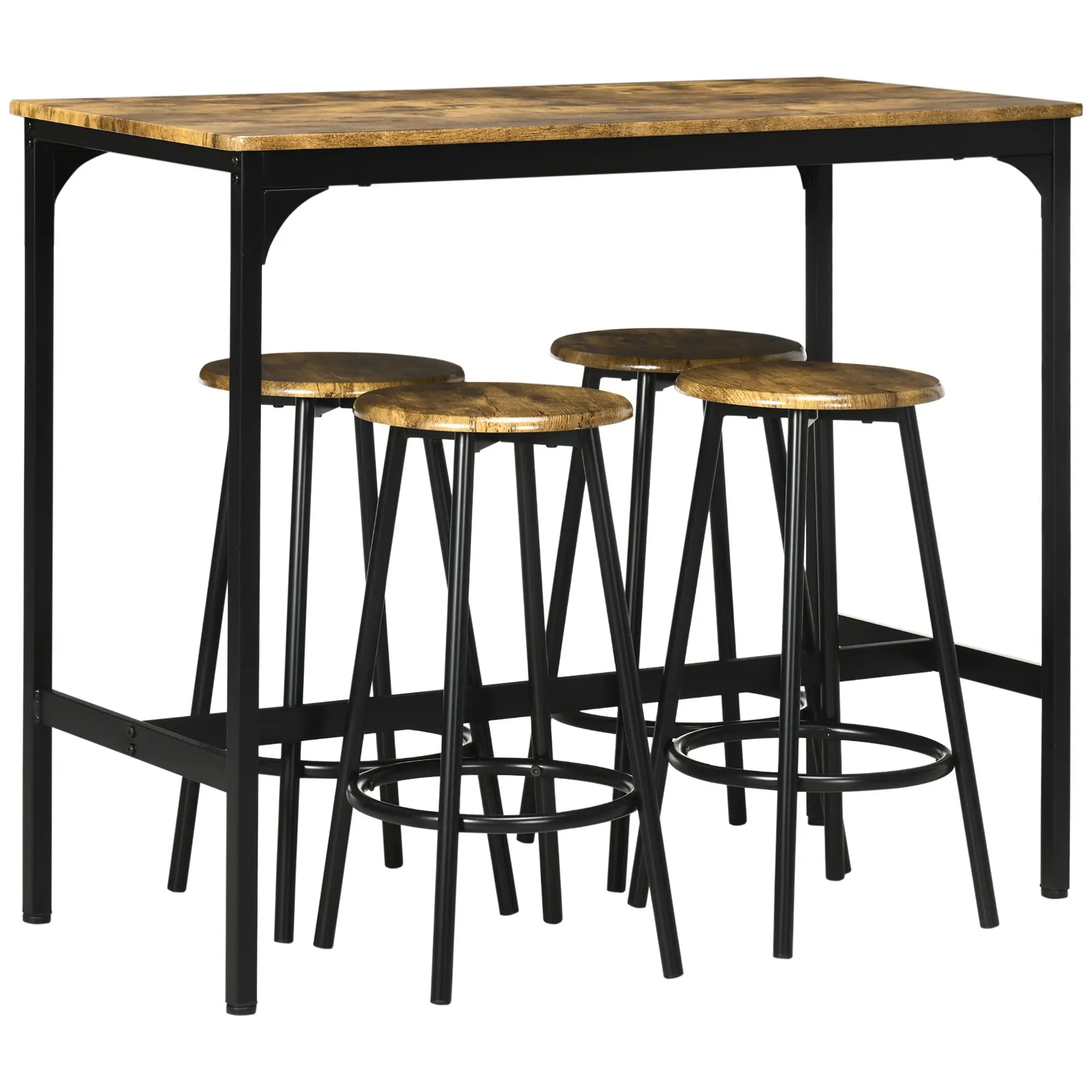5-Piece Industrial Dining Set Bar Table and Round Stools Metal Frame for Pub Dining Room