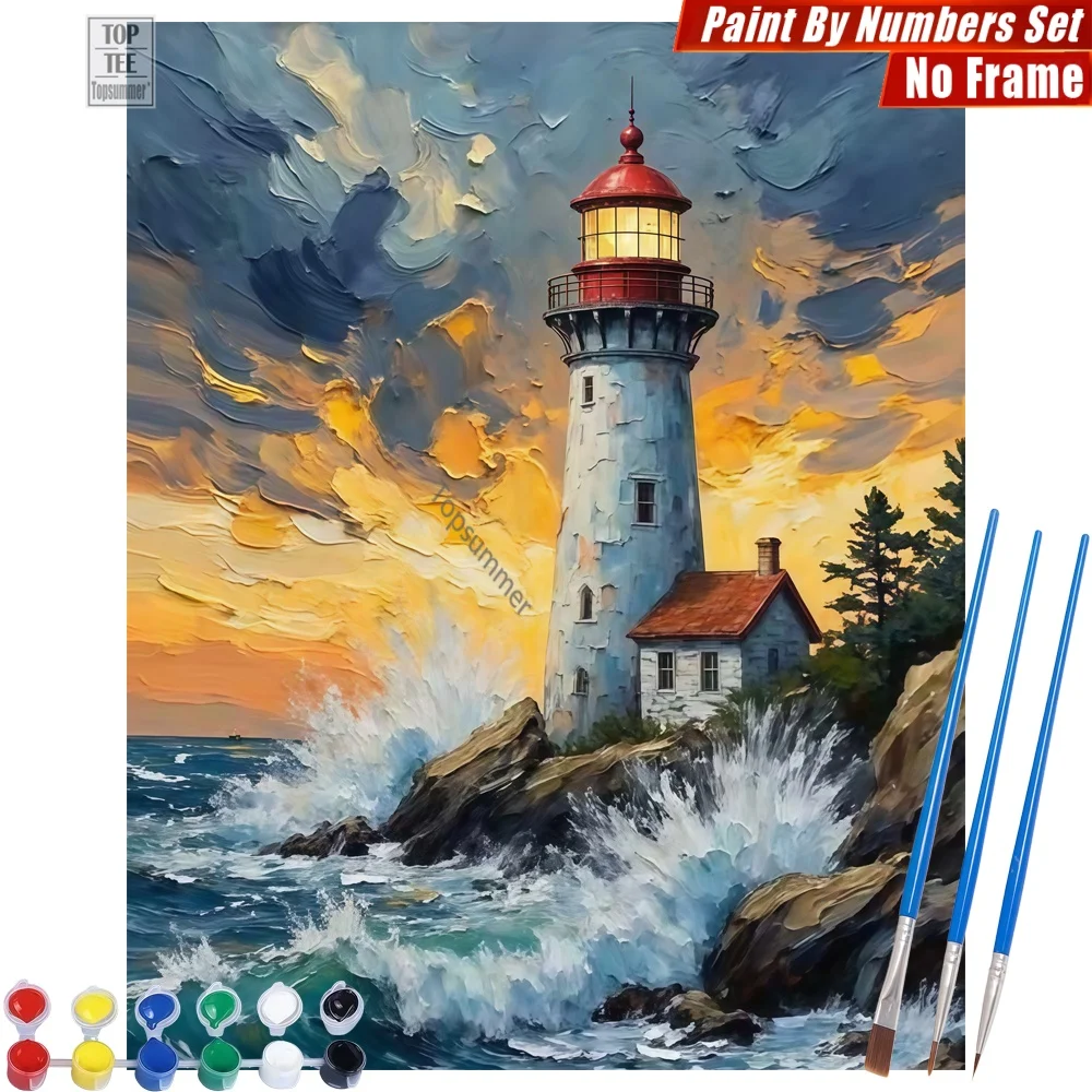 

lighthouse rocky coast Digital Oil Paints Set - lighthouse coast twilight Wall Art Home Decor Mother'S Day Gift For Wife