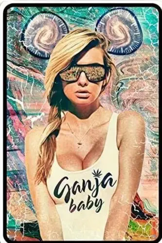 WEED METAL TIN SIGN SEXY PIN UP WEARING TANK TOP 