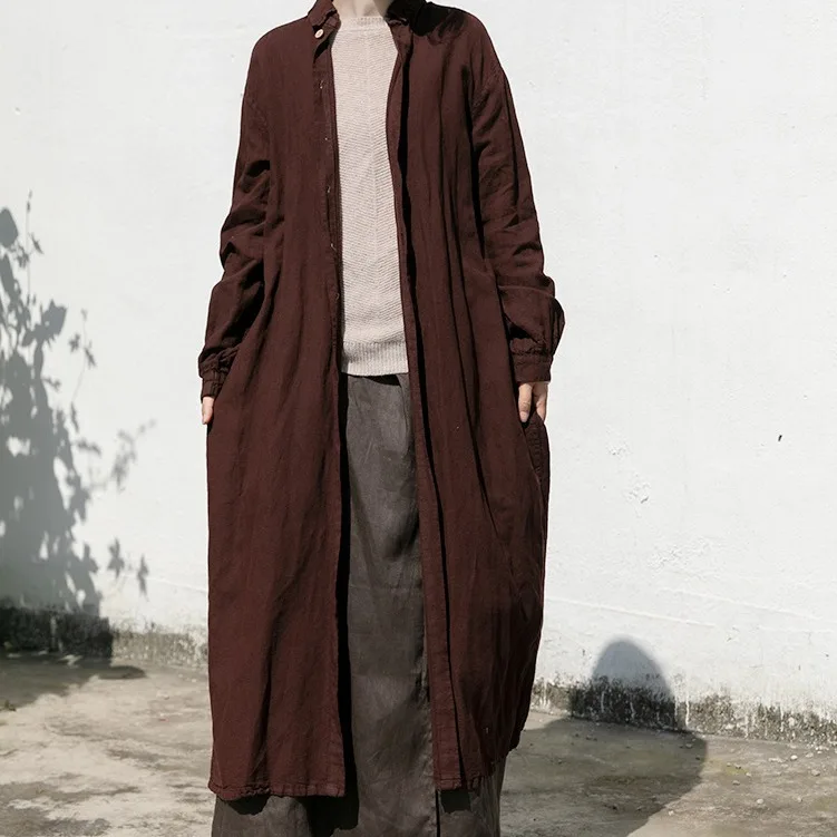 

cotton and linen jacket solid color long shirt, linen cardigan personalized trench coat fashion casual versatile simple temperam
