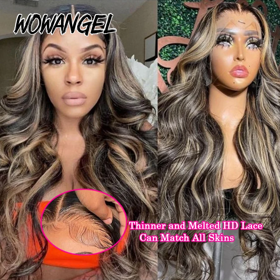 250% 1bj27 destaque peruca onda do corpo 13x6 hd perucas dianteiras do laço 34in peruca de cabelo humano peles como pré arrancadas cabelo brasileiro para mulher
