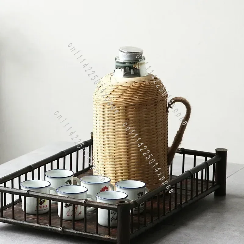 For Water With Cork Lid Cover And Handgrip Vacuum Flask Keep Warm Glass Inner Large Handmade Bamboo Weaving Thermos Pot Bottle