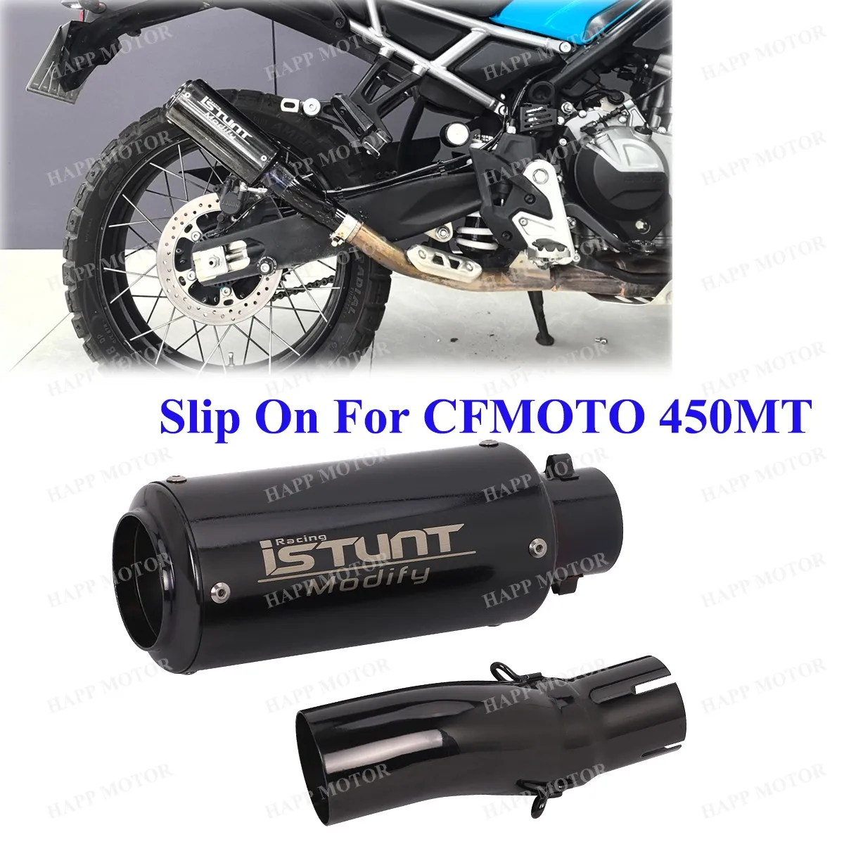 

Slip On For CFMOTO 450MT 2024-2025 Motorcycle Exhaust Escape Round Muffler 51MM Tail Pipe