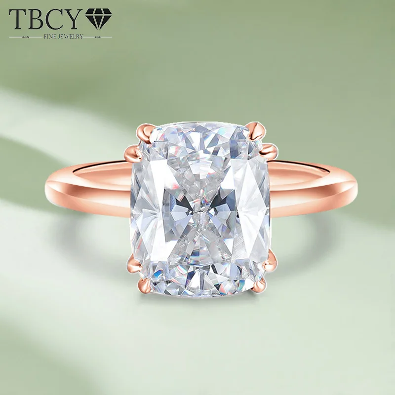 

TBCYD 4CT D Color VVS1 Cushion Cut Moissanite Diamond Rings For Women S925 Silver Engagement Wedding Band Fine Jewelry Gifts