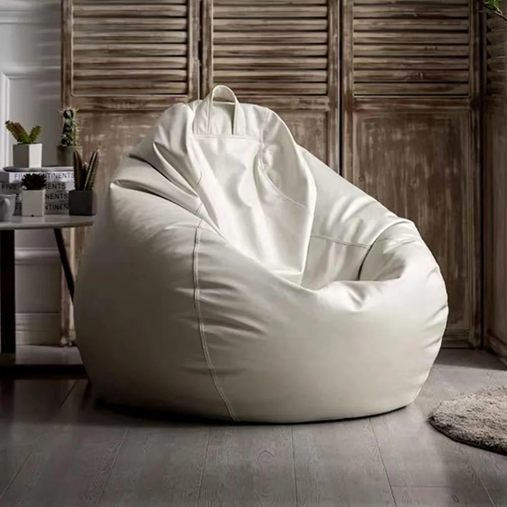 Big Luxury Sofa Pouf Cover Faux Leather Waterproof Lazy Bean Bag Chair No Filler Outdoor Beanbag Couch Puff