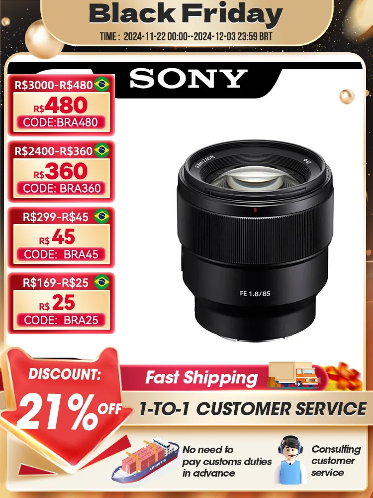 Sony FE 85mm F1.8 Large Aperture Prime Auto Focus Mirrorless Digital Camera Portrait Lens For A6000 A6300 A6400 A7 III SEL85F18