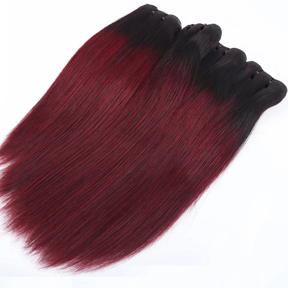 100% Human Hair Straight T1B/99J Burgundy Human Hair Bundles Double Weft Ombre Red Hair Weave 16A Virgin Hair Extension 1/3/4Pcs