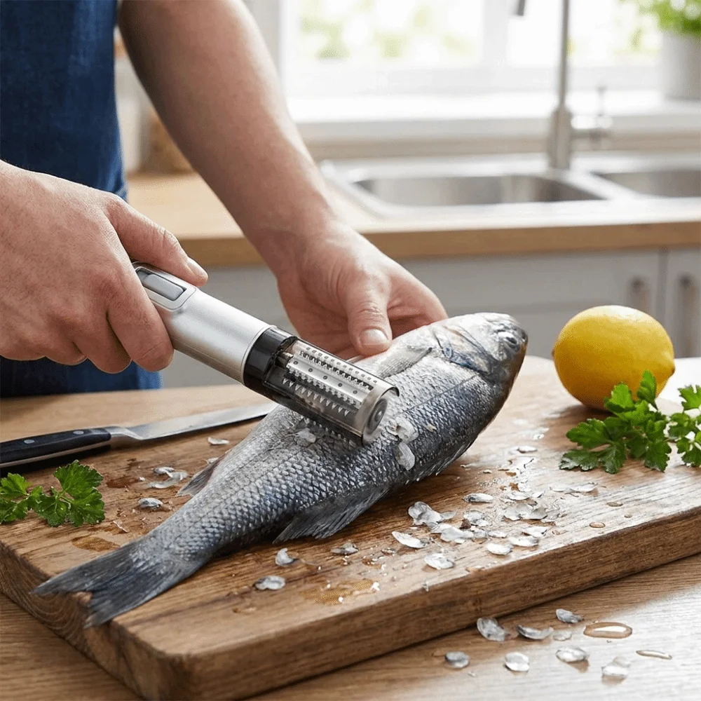 Cordless Electric Fish Scaler Efficient Left/Right Rotation Electric Fish Scale Scraper Stainless Steel Professional