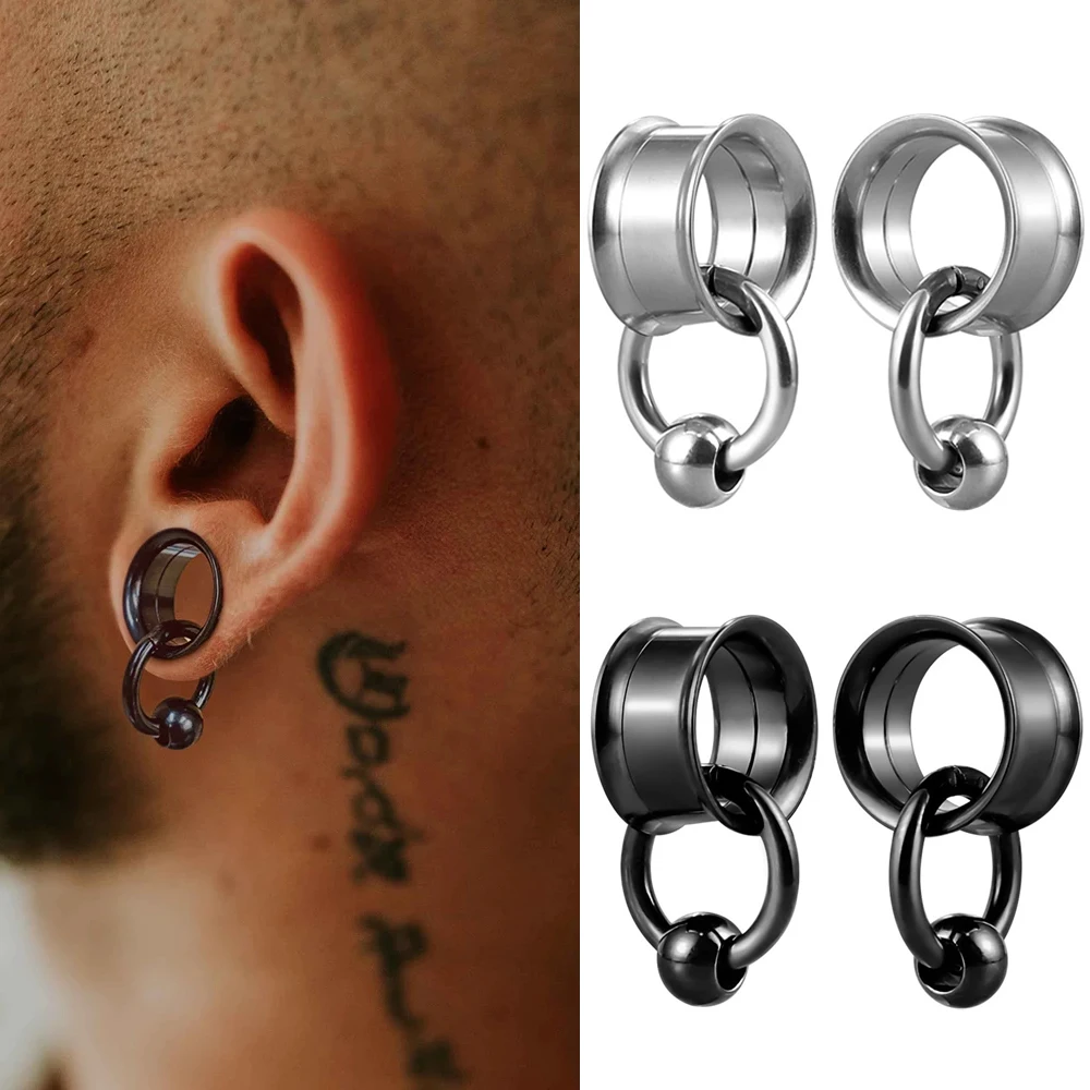 2PC/Set Stainless Steel Round Ear Gauges Plugs Expander Ear Hangers Tunnel Piercing Women Body Jewelry Stretcher Studs