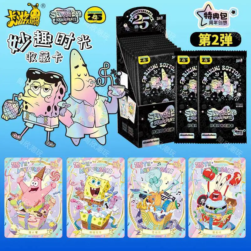 100% Original KAYOU SpongeBob SquarePants TCG Wave 2 Deluxe Edition Booster Box 10 Packs Anime Collectible Cards Birthday Gifts
