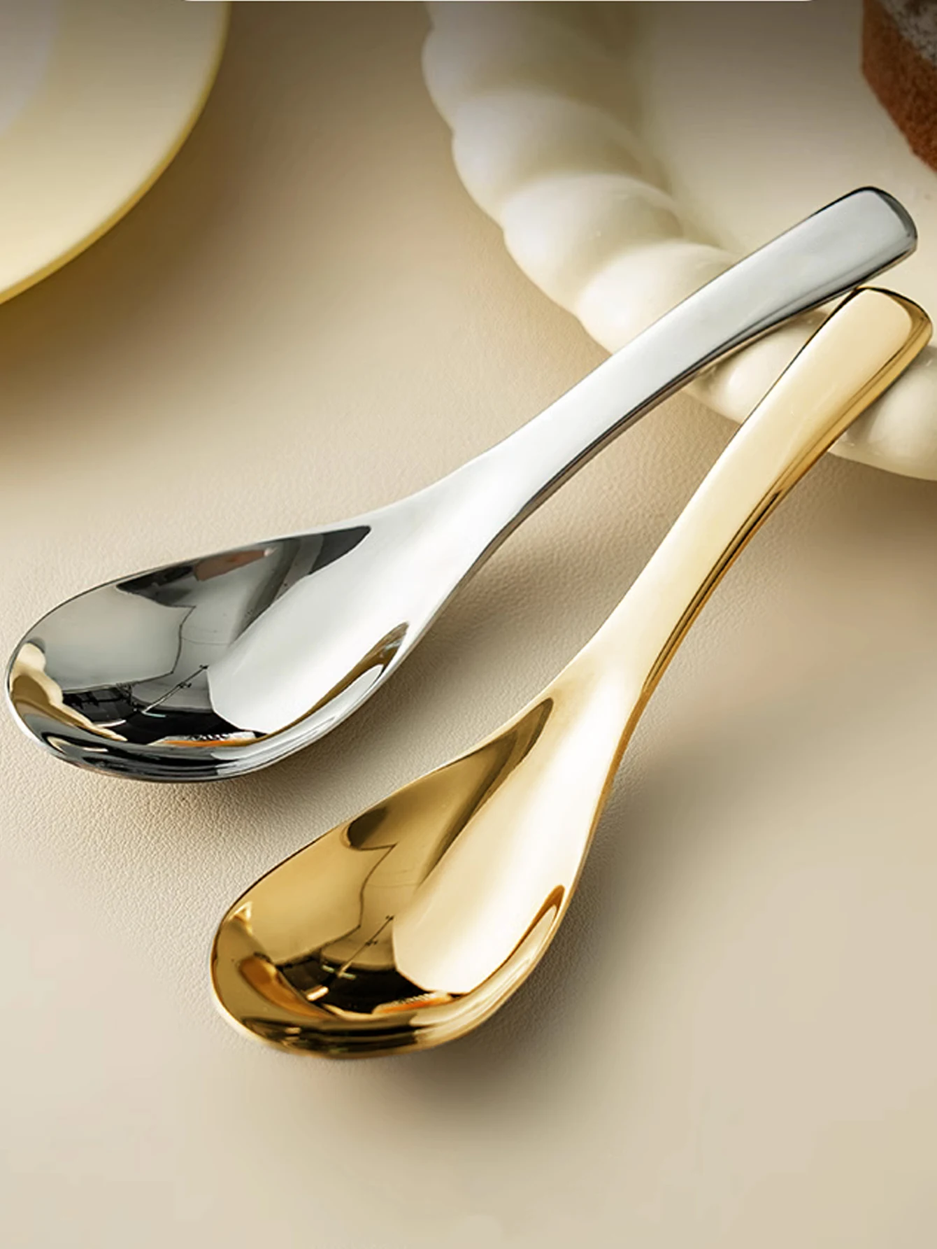 6pcs/2pcs 304 Stainless Steel Spoon Set- Large Capacity, Mirror Polished Cutlery, Suitable for Desserts, Fruits,Home Kitchen Use